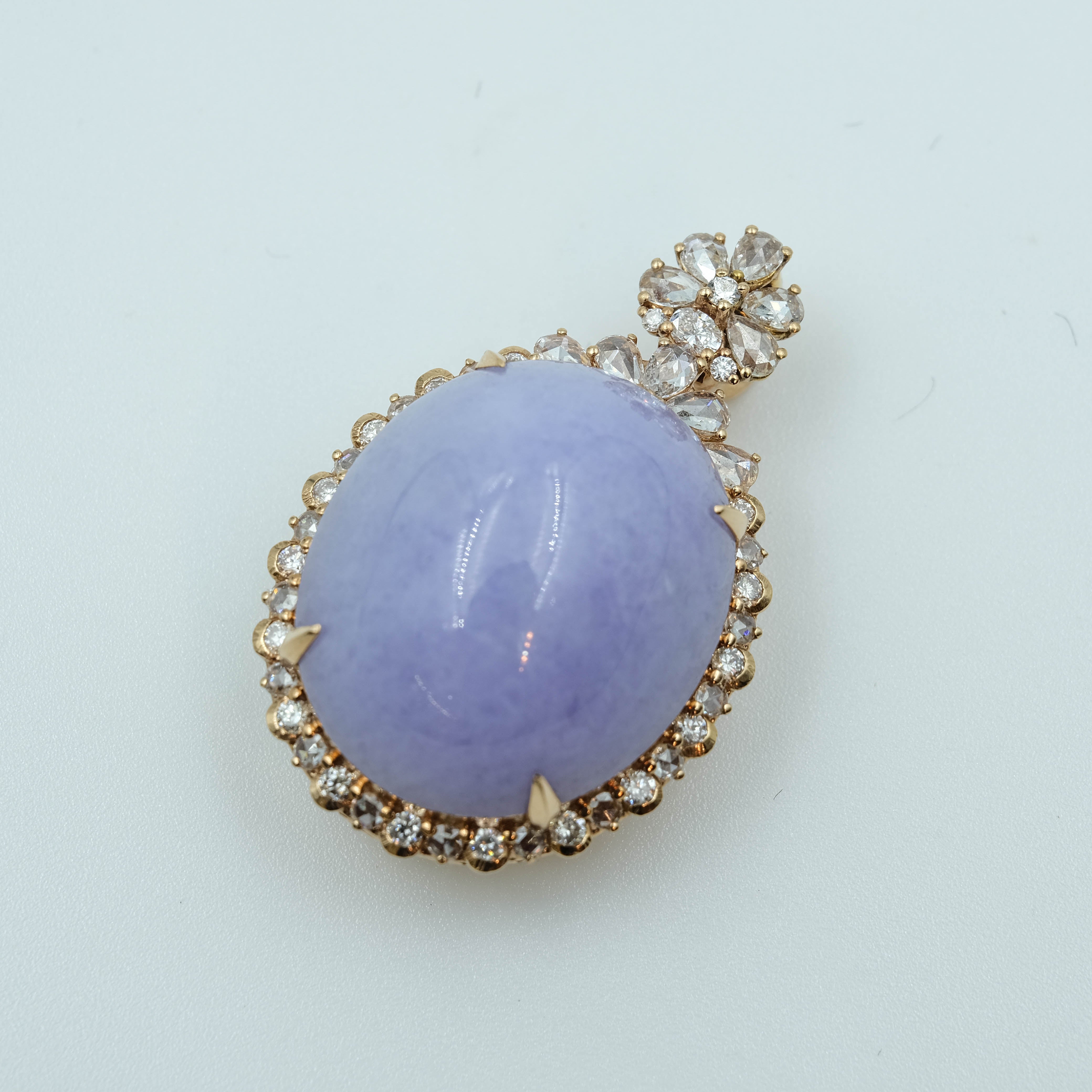 Oval Pendant Jadeite Lavender Grade A 18K Rose Gold Inlay