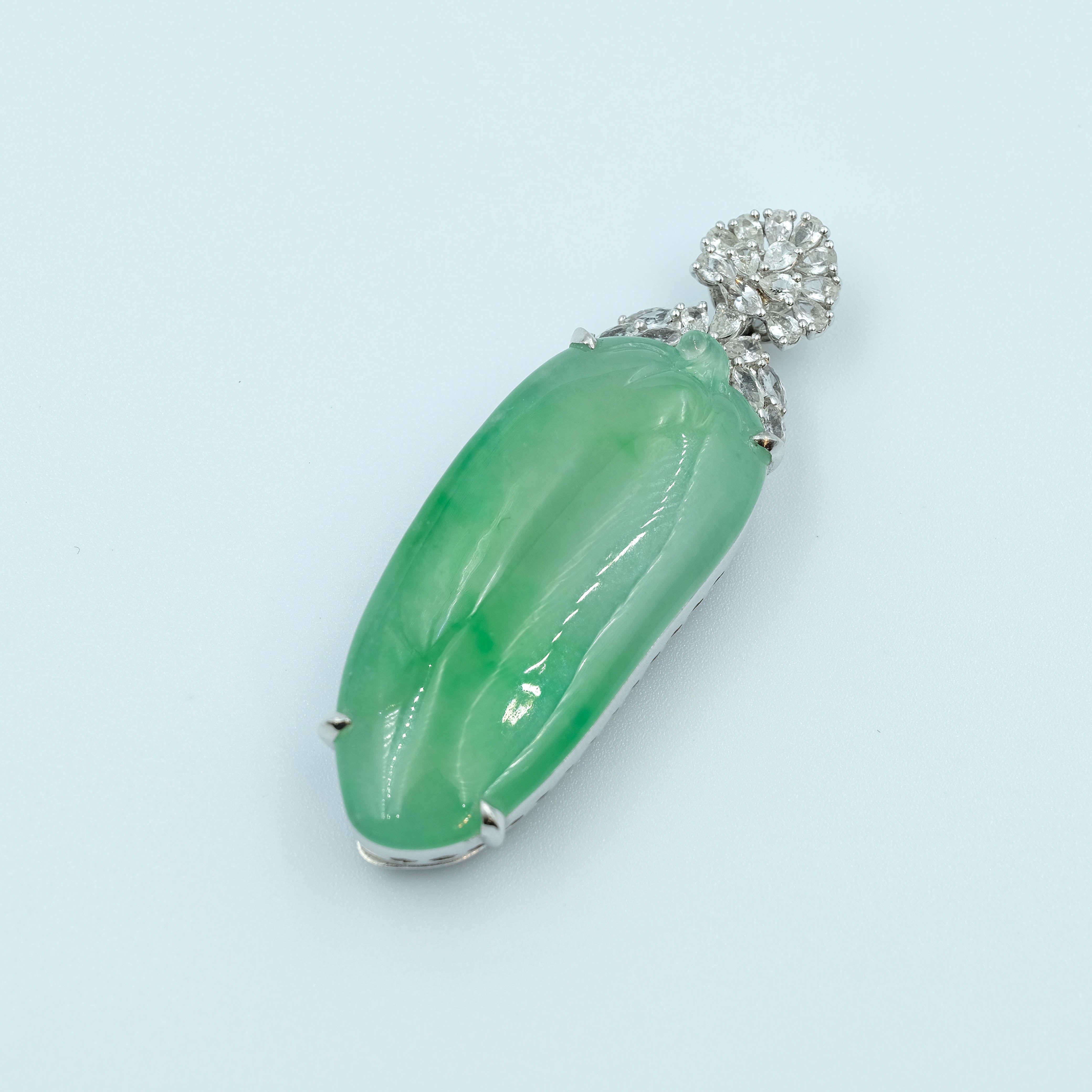 FuGua Pendant Jadeite Jade Pastel Green Translucent Grade A 18K White Gold Inlay