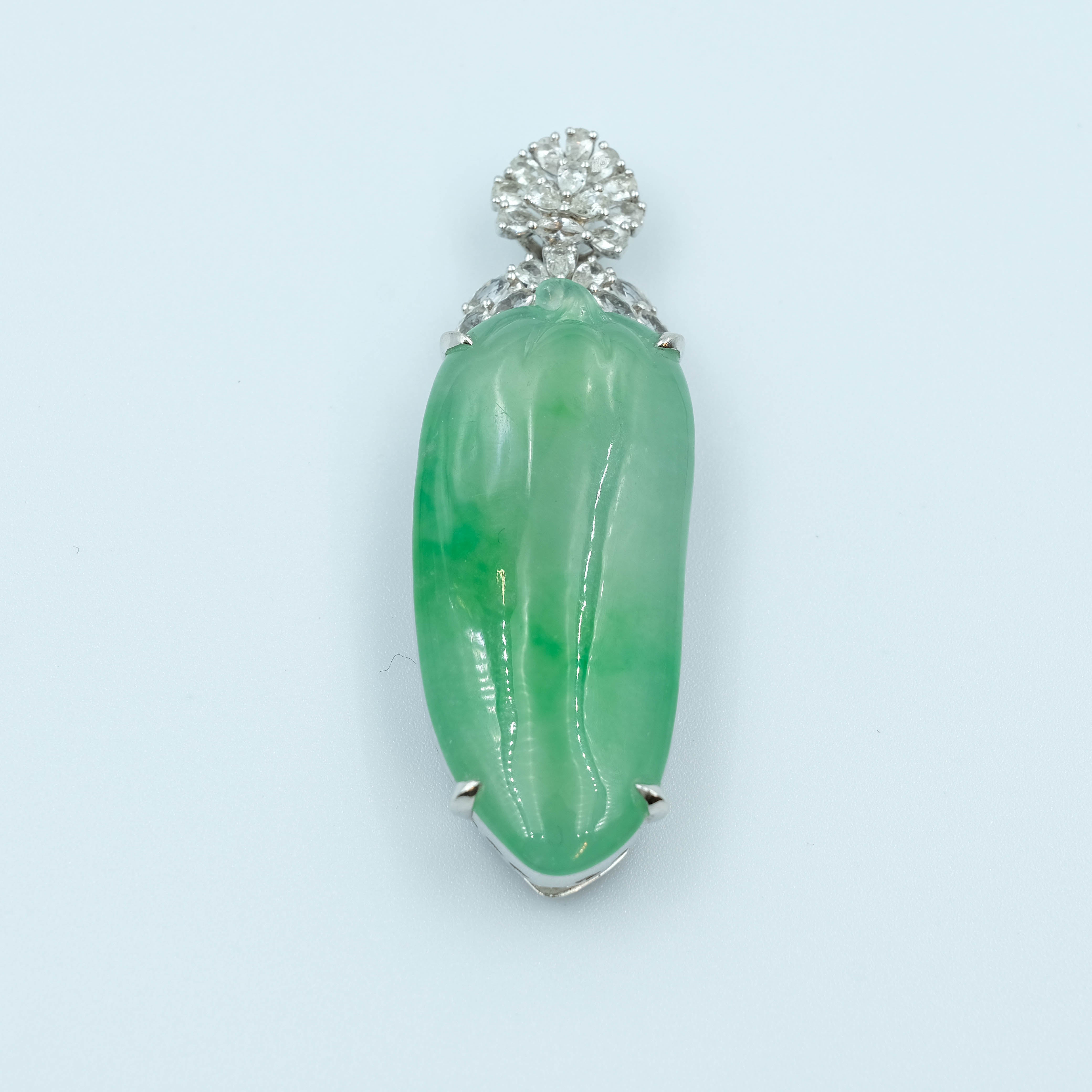 FuGua Pendant Jadeite Jade Pastel Green Translucent Grade A 18K White Gold Inlay