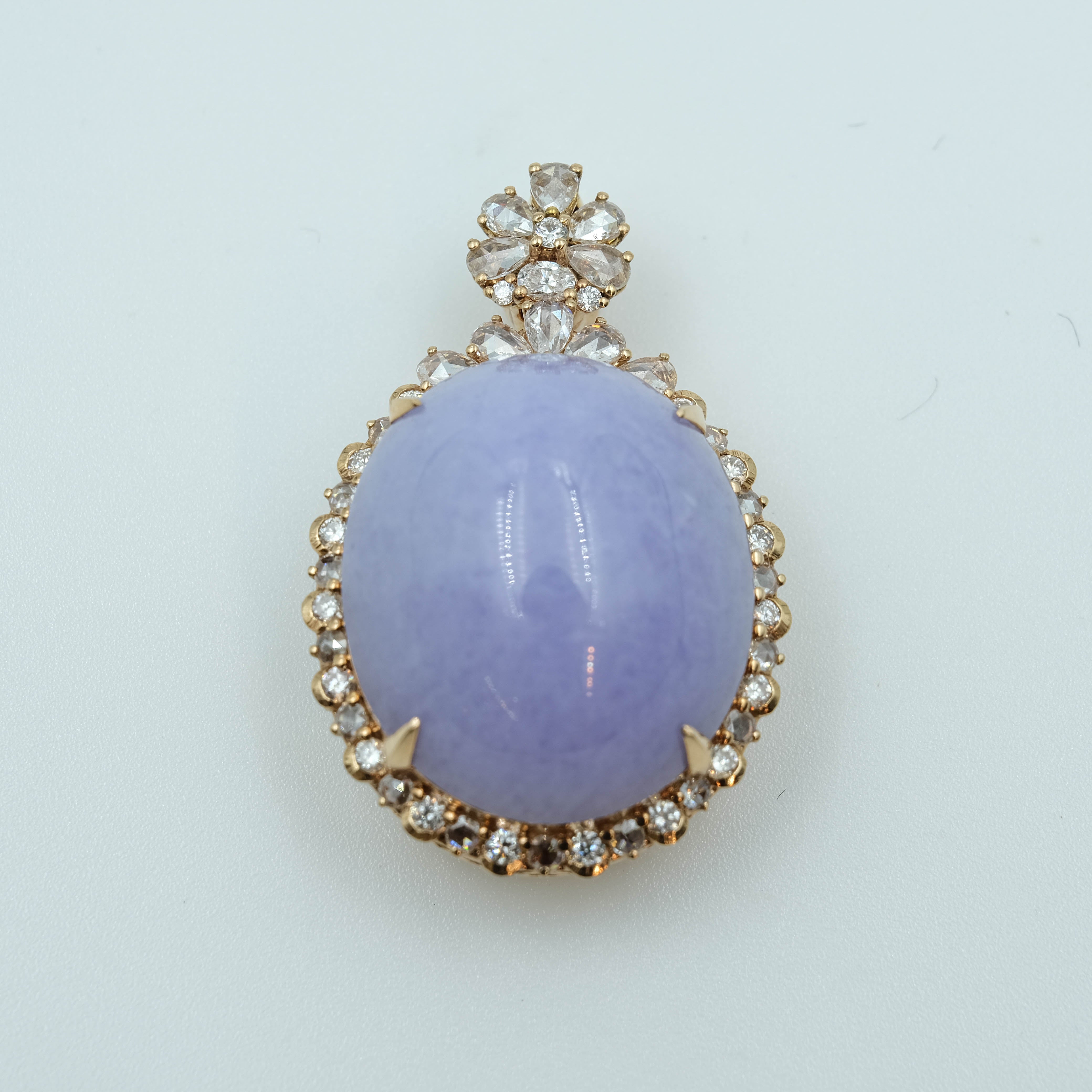 Oval Pendant Jadeite Lavender Grade A 18K Rose Gold Inlay