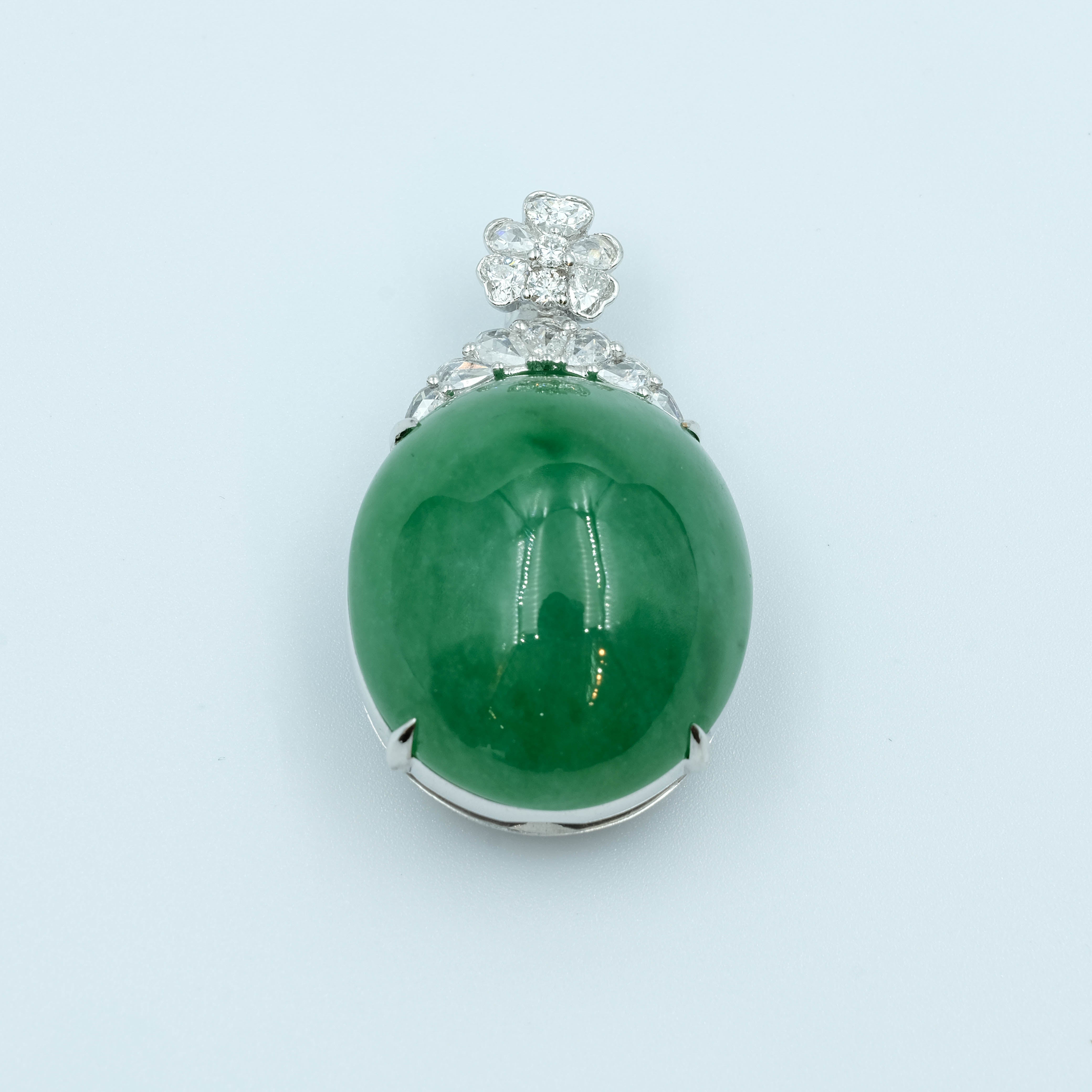 Oval Pendant Jadeite Imperial Green Grade A 18K White Gold Inlay